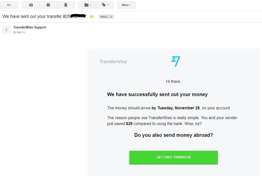 Transferwise transfer# Email